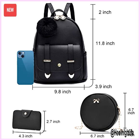 Mini Backpack Set with Shoulder Bag and Wallet, Artificial Leather, 3-Piece main image 6